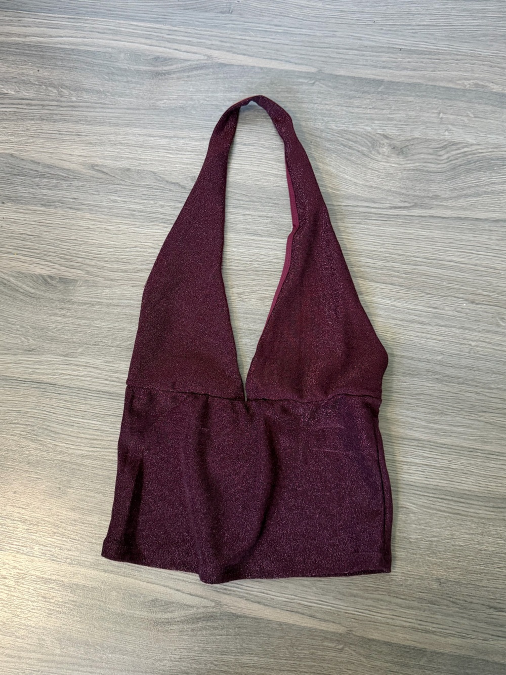 Burgundy Sparkle Shimmer Halter Top Low Cut Going Out Top Open Back Top